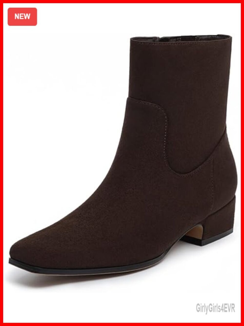 Women's Chunky Low Heel Ankle Boots Square Toe Side Zipper Short Booties Suede